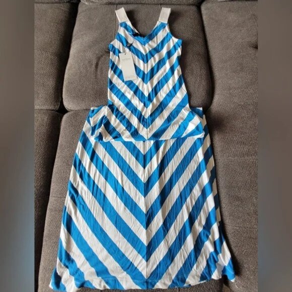 Gorgeous Chevron Striped, Leather-Shouldered/Strapped Danier Maxi Summer Dress - Picture 1 of 6